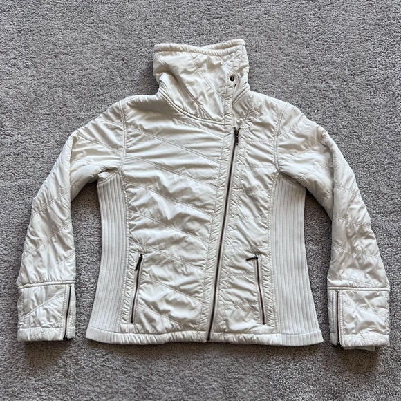 Prana Jackets & Blazers - PrAna Diva Sherpa Fleece Jacket Womens M White Full Zip Rib Knit Outdoor